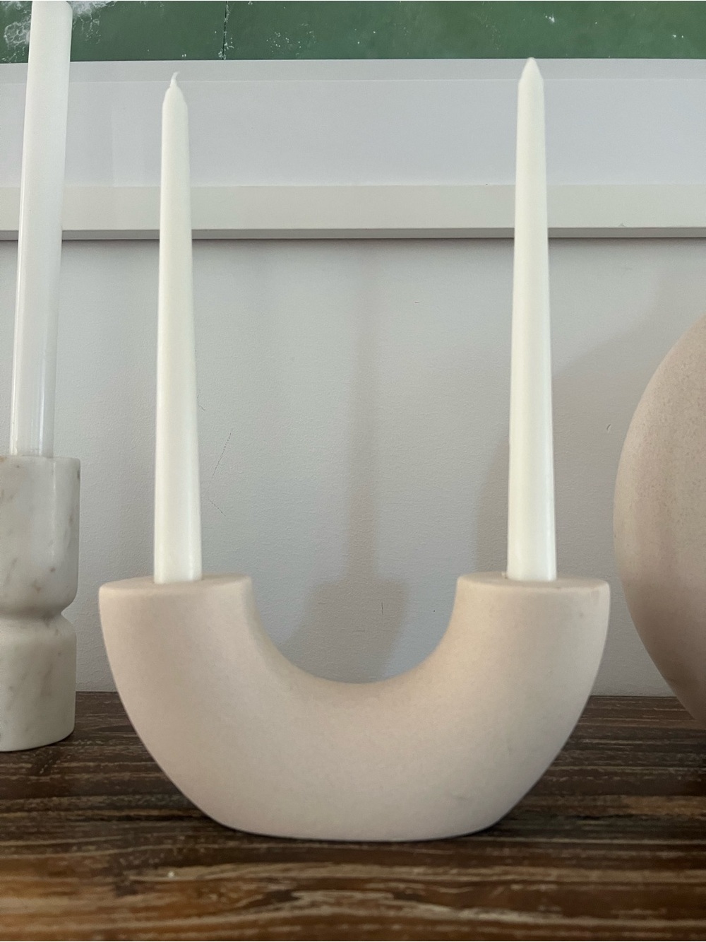 Modern Sculptural Double Taper Candle Holder Beige Minimalist Decor